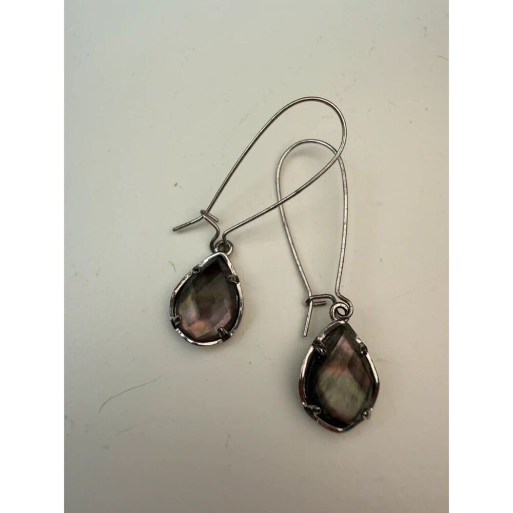 Kendra Scott Silver Smoky Gray Teardrop Drop Earrings